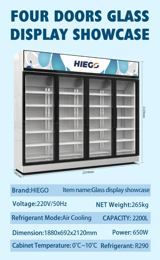 réfrigérateur en verre d'affichage de combinaison de congélateur d'acier inoxydable de la porte 2200L 4 11