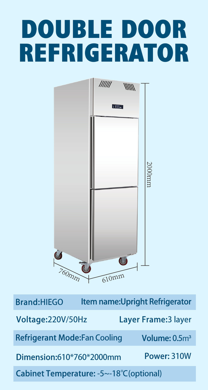 matériel de réfrigération commercial de congélateur droit de portes à deux battants de 210W 500L 0