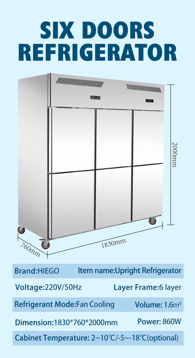 1000 litres de réfrigérateur du Cabinet solides solubles GN2/1 de refroidissement droit commercial de fan 10