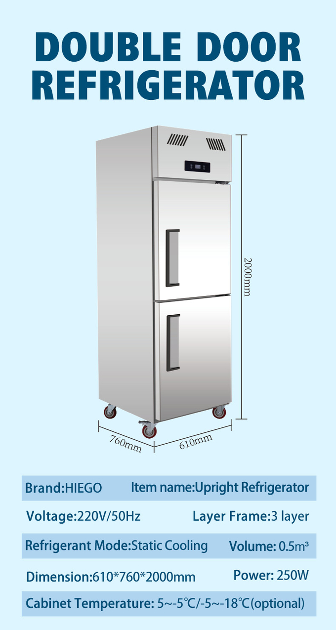 le congélateur de l'acier inoxydable 1000L pour des portes de la viande 4 éventent le réfrigérateur vertical de refroidissement de cuisine 9