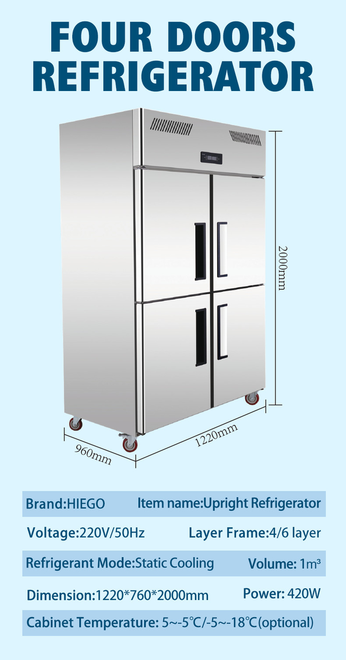 matériel de réfrigération commercial de congélateur droit de portes à deux battants de 210W 500L 1