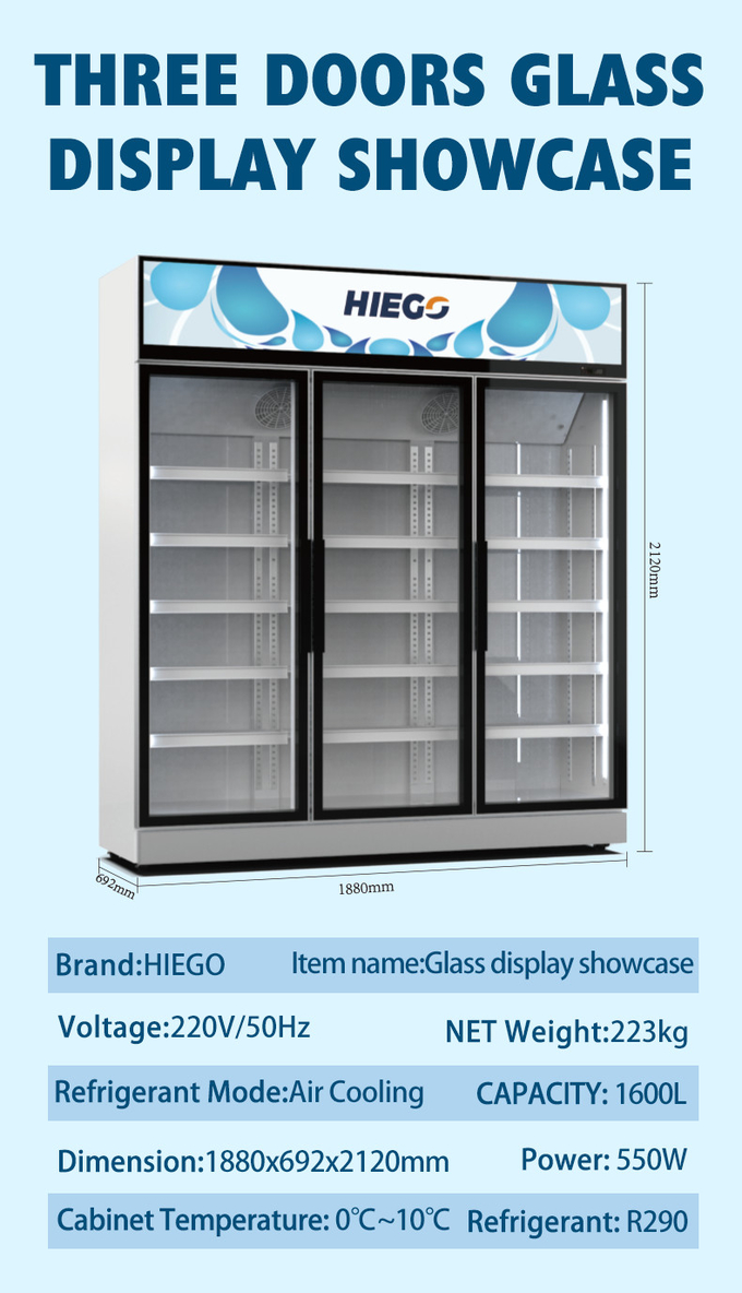 le réfrigérateur en verre simple d'affichage de la porte 368L a tout droit frigorifié le congélateur vertical 10