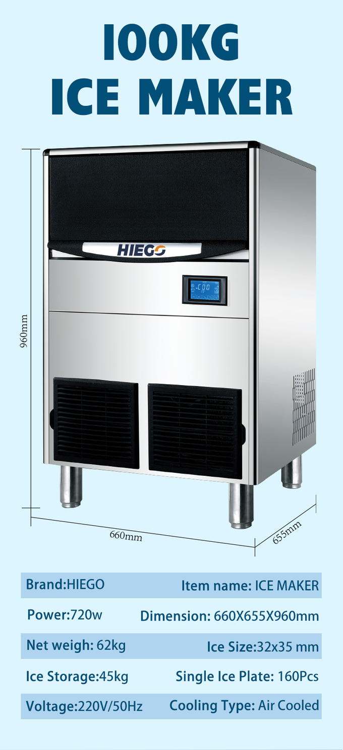 machine à glace industrielle portative 80kg de refroidissement par air de machine à glaçons de croissant de 80kg/24hr 11