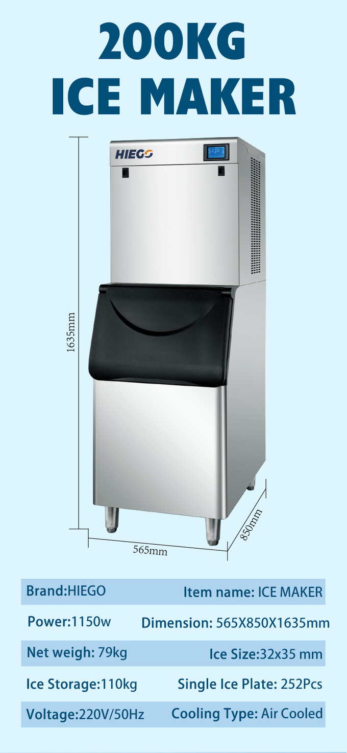 Refroidissement à l'air potable de machine à glaçons de café de barre de machine à glace du croissant 200kg 0