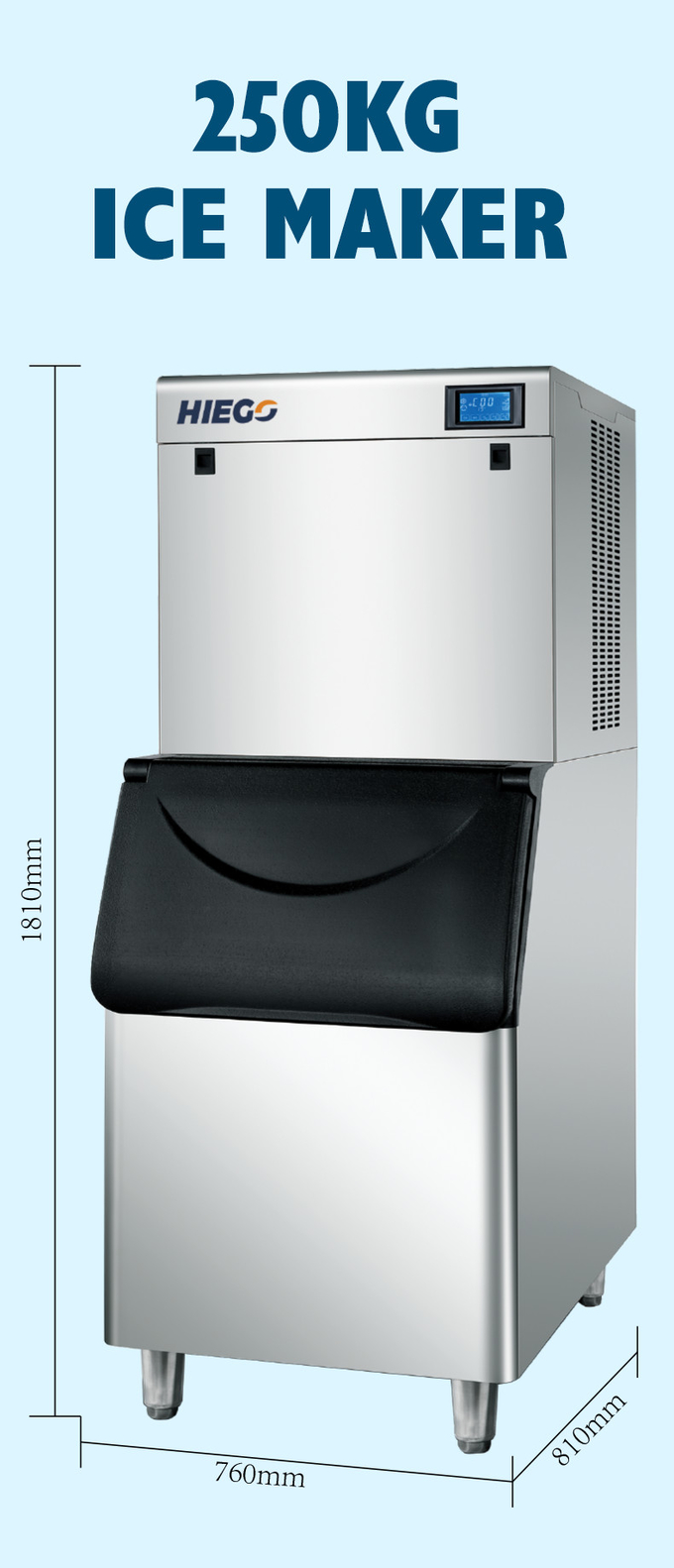 Machine à glace automatique 250KG/24H 22x22x22mm Machine à glace commerciale avec poubelle 150kg 8