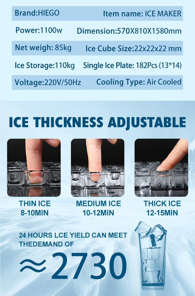 Machine à glace commerciale automatique 110kg Machine à glaçons instantanée R404a 200kg 6