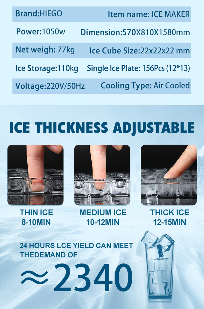 Machine à glace automatique 150kg Machine à glaçons commerciale de refroidissement par air de stockage 110kg 8