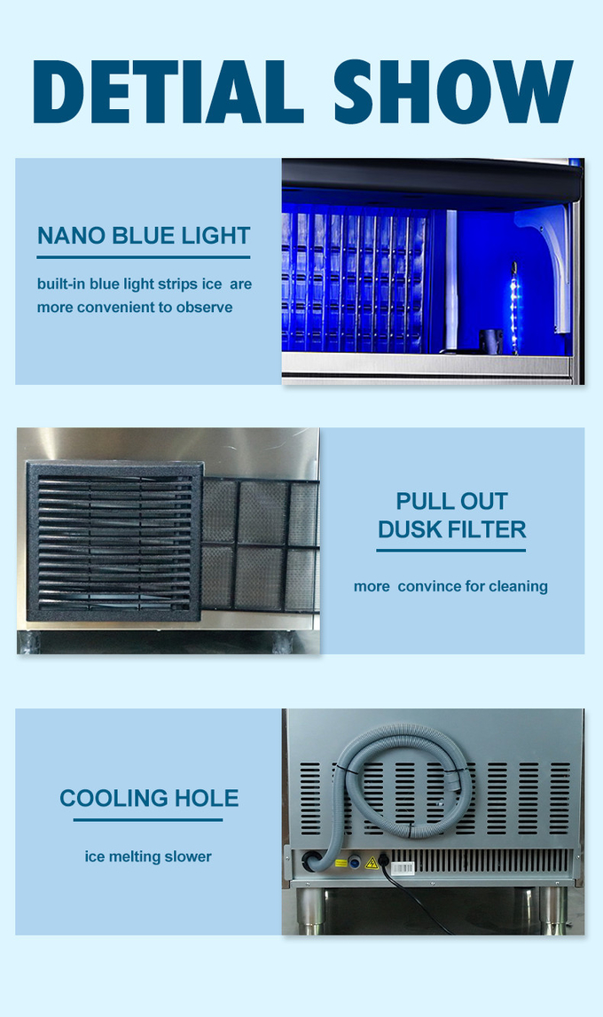 machine à glace industrielle portative 80kg de refroidissement par air de machine à glaçons de croissant de 80kg/24hr 7