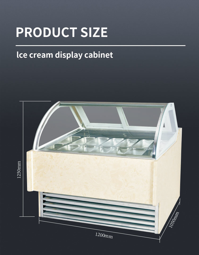 50-60hz Vitrine de crème glacée vitrine en verre incurvée Gelato 5