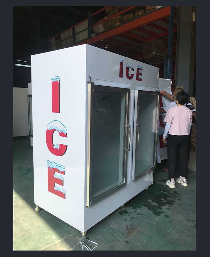 Congélateur extérieur R404a d'affichage de glace à l'eau de PVC de marchandiseur de glace d'acier inoxydable 0